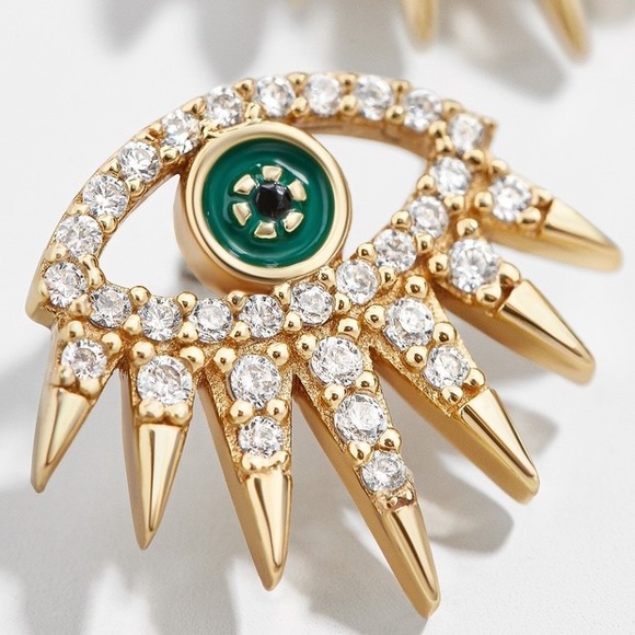 2/$20! Gold Crystal Pave Evil Eye Stud Earrings - Picture 8 of 14